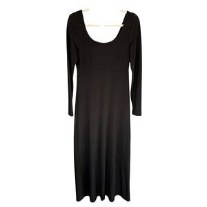 90s VTG Express Tricot Black Long Sleeve Scoop Neck Midi Dress Minimalist